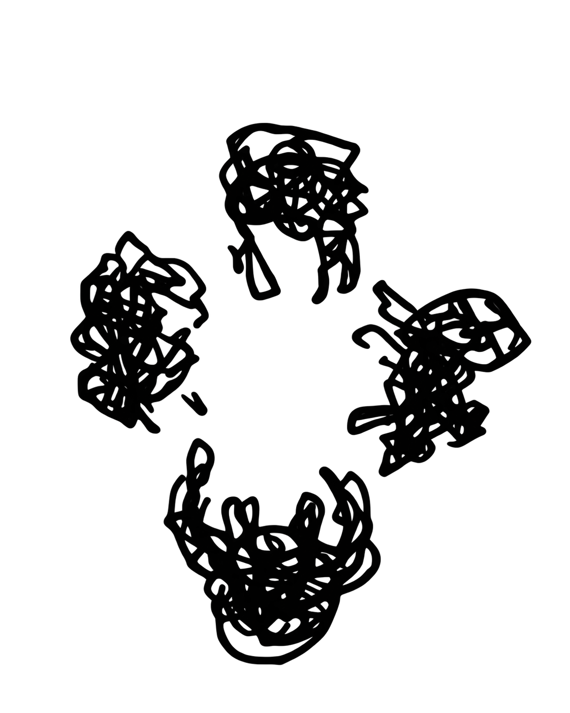 Four friends talking together, seen from above